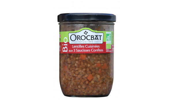 Organic Lentils cooked with three Candied Sausages
